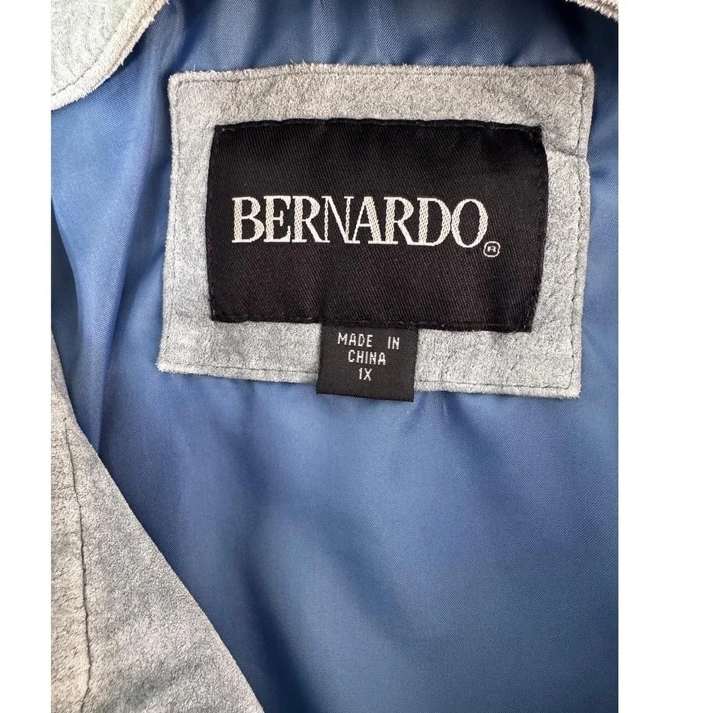 BERNARDO Jacket Womens 1X Slate Blue Genuine Leather Button‎ Closure